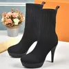 Womens Knit StretchSock Style Ankle Boots Luxury Designer Fashion High Platform Autumn Winter Slip On Shoes 35-42