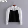 Women Sweet Bow Decoration Black White Patchwork Smock Blouse Office Ladies Pleated Casual Shirts Chic Blusas Tops LS7418 210420