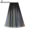 Sommar lång tulle kjol kvinnor koreanska stil gradient färg mesh hög midja estetisk midi pläterad kvinna 210421