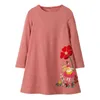 AOSTA BETTY Autumn Long Sleeve Dress Girls Embroidery Elves Flowers Pattern Round Neck Cotton Children Casual Brown Dresses 2-7y G1215
