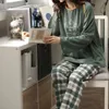 Clothes Plaid Pants Pajamas for Sleepwear Autumn Pyjamas Women Pigiama Donna Plus Size Home Suit
