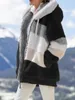 Felpe con cappuccio da donna invernali Giacca in pile sfocato Frontale aperto con cappuccio Color block Patchwork Cardigan Cappotti Outwear Felpe con tasche Taglie forti