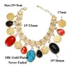 Lien chaîne conception creux ovale Turquoise cristal verre pièce d'or Oman Moyen-Orient fête anniversaire de mariage Bracelet en gros Fawn22