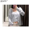 Zevity women fashion flower embroidery cardigan knitted sweater female v neck long sleeve breasted outwear chic tops S341 210603