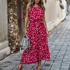 Abiti casual Estate Donna Abito lungo a pois Spiaggia Senza spalline Bianco Midi Vestito estivo Rosso Abiti da vacanza Per