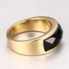 Cluster Rings Hip Hop Stainless Steel Black Zircon Ring Golden Out Men's Fashion Jewelry Gift
