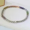 Europe America Fashion Style Men Silver/Gold/Black-colour Metal Multicoloured Enamel Diamond Engraved V Initials Flower Chain Links Patches Necklace M68259