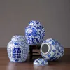 Vasi Blu e Bianco Porcellana Vaso Cinese Vintage Rilievo Scultura Processo Artigianato ceramico Soggiorno Desktop Flower Pots decorativo