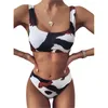 Kvinnors Cow Printing Bikini Passar Sexig Bandage Strap Backless Top High Waist Thong Split Baddräkt Set Sommar Höst Toppar Badkläder