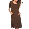 Nice-forever Summer Pure Color with Pocket Dresses Casual Straight Loose Shift Women Dress T027 210419