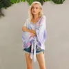 Kadın Batwing Kollu Bluzlar Tops Seksi Derin V Yaka Kravat-Boya Baskı Gevşek Rahat Bayanlar Kıyafetler Moda Giysileri Gömlek