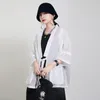 [eam] 루스 화이트 붕대 큰 사이즈 얇은 자켓 V-Collar 3-쿼터 슬리브 여성 코트 패션 봄 여름 1DD8676 21512