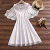 Lato Preppy Style Kobiety Sukienki Koronki Peter Pan Collar Rainbow Plaid Słodka Dress Elegancka Kawaii Mesh Party Vestidos 210520