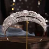 KMVEXO Luxury Gold Color Crystal Pearls Bridal Tiaras Crown Pageant Diadem Headbands Wedding Hair Accesspries 211214