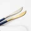 4pcs Cutlery Set Steak Kitchen Food Tableware Dinner Stainless Steel Brushed Titanium High Quality Luxury Blue Gold 210423