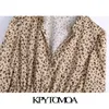 Kvinnor Chic Fashion Leopard Print Ruffled Mini Dress Vintage Långärmad Elastisk Midja Kvinna Klänningar Vestidos 210416