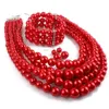 Collier ras du cou multicouche en perles d'imitation, boucles d'oreilles et Bracelet, ensemble de bijoux en perles en plastique pour femmes, fête de mariage, 3 pièces