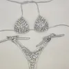 Estilo de férias diamante biquíni conjunto bandage aberto swimwear push up bling stones swimsuit sexy mulheres nadadas 210611