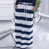 Casual Dresses Women Summer Sexy One Shoulder Stripes Drawstring Pockets Bodycon Long Dress