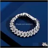 Link Chain Design 14Mm Ice Out Diamond Cuban Bracelet In Yellow Gold Hip Hop Jewelry For Men And Women Gifts Enqt2 Lrdut