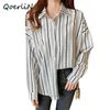 2XL camisa coreana de rayas verticales de gran tamaño para mujer primavera otoño Retro manga larga trabajo elegante OL Blusa Plus 210601