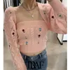 TRAF Moda Doce Forma Floral Bordado Braço Quentes de malha Suéteres Vintage Manga Longa Feminina Outerwear Chic Tops 210415