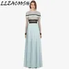 High quality Self Portrait Designer Runway Dress Women's Elegant chiffon patchwork Hollow out Lace Pleated long Dress 210514