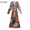 Spring Women Vintage Patchwork Floral Print Dress Female Cross V Neck A-line Casual Wrap Long Plus Size Vestido 210514