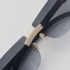 2022 New Micro-paved Diamond Sunglasses Original Genuine Natural Black and White vertical Stripes Buffalo horn Rimless 18K Gold C Decoration Male Female Glasses