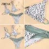 Zrtak ruche bikini bandage bloemen boog badpak vrouwelijke badmode print lace up biquini feminino badpak vrouwen set 210630