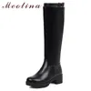 Winter Knee High Boots Women Zipper Thick Heels Riding Buckle Round Toe Shoes Lady Autumn Big Size 34-43 210517