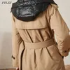 Vinter 90% Vit Duck Down Jacket Coat Elegant Kvinna Dubbel Breasted Belt Feather Parka Windbreaker 210423