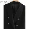 Mode kvinnor vintage svart sammet blazer arbete bär elegant kontor jacka dam kostym smal dubbel bröst affärskvinnor kostymer blazrar