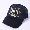 Gold Drukuj Bride Tribe / Squad Mesh Waseball Cap Kobiety Wedding Party Hat Marka Bachelor Club Team Snapback Czapki Letnia Plaża WCW478