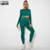 Mulheres sem costura ginásio sets de cintura alta ginásio malha leggings camisa terno de manga longa exercício de fitness esportes funcionando esporte fino conjuntos 211221