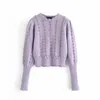 Za Winter Metallic Thread Knit Sweater Women Long Sleeve High Collar Vintage Purple Sweaters Woman Streetwear Slim Pullover 210602