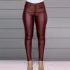 Простые сексуальные Bodycon PU кожаные брюки для женщин сплошной синий тощий эластичный высокий талию карандаш Бургундские брюки женские 2021 женские капризы