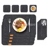 Anti-Slip Natural Felt Dining Table Mats Placemats Set Heat Insulated Coasters Kitchen Cutlery Storage Bags