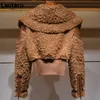 Lautaro Winter Warm Thick Patchwork Faux Fur Coat Women Long Sleeve zipper Turndown Collar Stylish Fluffy Jacket Fashion 211018