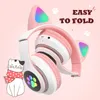 LED Flaş Işık Sevimli Kedi Kulakları Kablosuz Kulaklıklar Ile Mikrofon Can Kontrol LED Çocuk Kız Stereo Müzik Kask Telefon Bluetooth Kulaklık Hediye