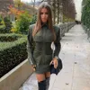 Darmowa Armia Green Blazer Dress Lapel Collar Pocket Design Bodycon Vestidos Celebrity Boże Narodzenie Party 210525