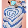 Heart Wave Sweater Women Pullovers Knitted Y2K Aesthetic Striped Knitwear Lady Vintage Streetwear Autumn Slim Goth Style Tops X0721