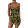 Hirigin Sexy Ink Floral Print Kobiety Bodycon Dress Pasek Bez Rękawów Skinny Mini Sundress Z Szczurką Hem Moda Lady Casual Dresses