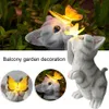 고양이 나비 조각 정원 태양 빛 LED 야외 밤 램프 요정 입상 발코니 현관 장식 수지