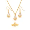 Pendant Earrings Ring twisted chain Water Drop White CZ Lucency Bridal 9K Fine G/F Gold jewelry sets Wedding Party