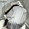 NEPLOE Elegante Brilhante Silk Patchwork Knit Camisola Vestido Mulheres Cintura Alta Hip Uma Linha Solta Pull Femme O Pescoço Manga Longa Sueter 210423