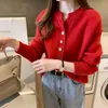 spring and autumn retro cardigan ladies loose round neck knitted top lazy style jacket sweater women 210427