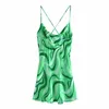 Robe Femme Vert Imprimé Court Été es Dos Nu Sexy Slip Mini Plage Femmes Casual Club Nuit es 210519