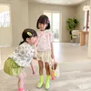 女の子の夏の花柄パフスリーブブラウスベビーガールコットンかわいいトップスゆるい服210708