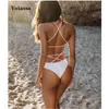 Sexy Strappy Girls Swimsuit Swimwear Women Female High Waist White Bikini Badeanzug Biquini Brasileiro Beach Wear 210629